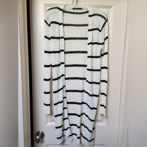 Doe & Rae Sweaters - Doe and Rae Striped Black and Cream Women's Duster Cardigan, Small, NWOT